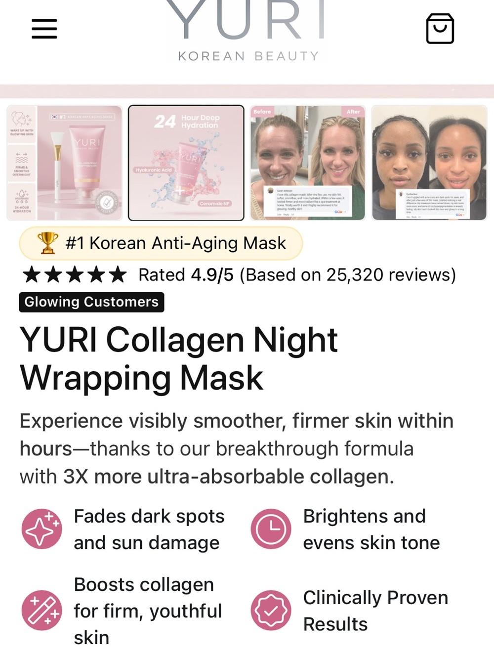 YURI Collagen Night Wrapping Mask — Pink Overnight Face Mask SALE SALE SALE - Picture 8 of 8